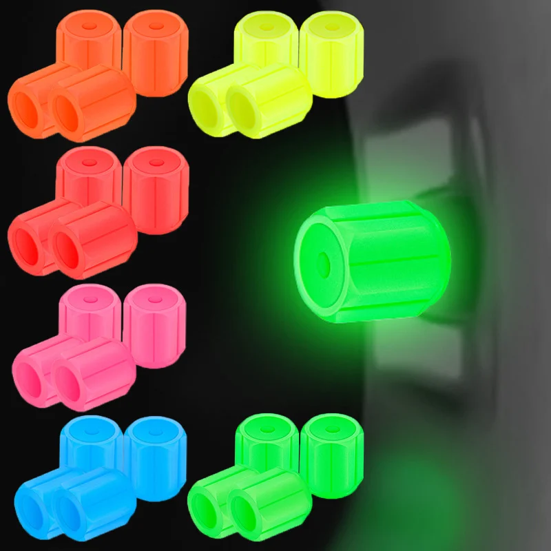 New Luminous Tire Valve Caps 4Pcs Car Wheel Hub Glowing Dust-proof Decorative Tyre Rim Stem Covers Auto Exterior Accesorios