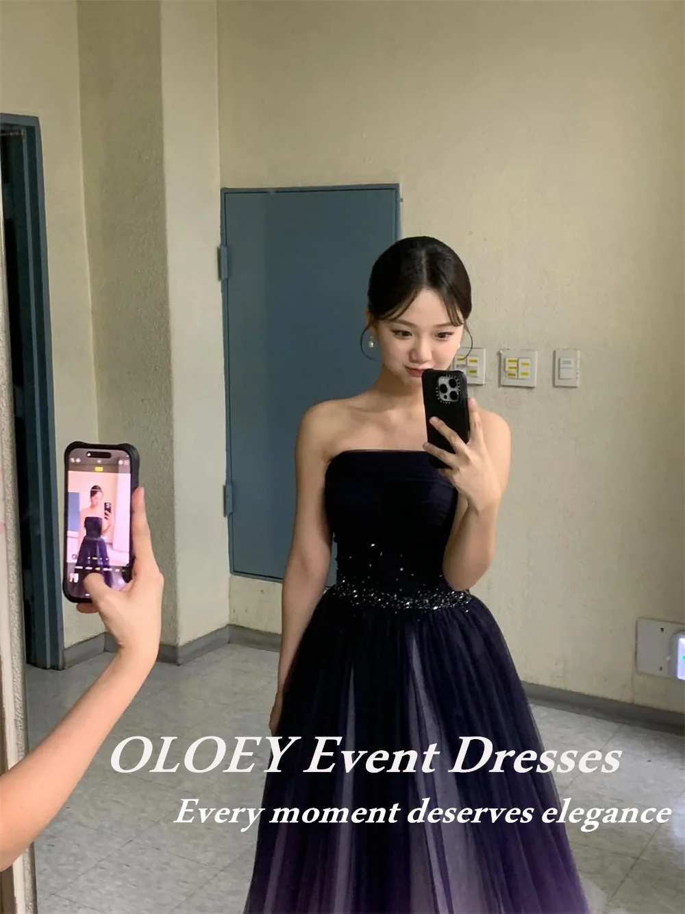 OLOEY Unique Gradient Purple Performance Dresses Strapless A Line Korea Wedding Photo Shoot Gowns Customized Reception Dresses