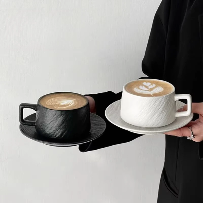 

Retro stone pattern coffee cup, high-end simple ceramic cup, exquisite latte art cup with cup saucer