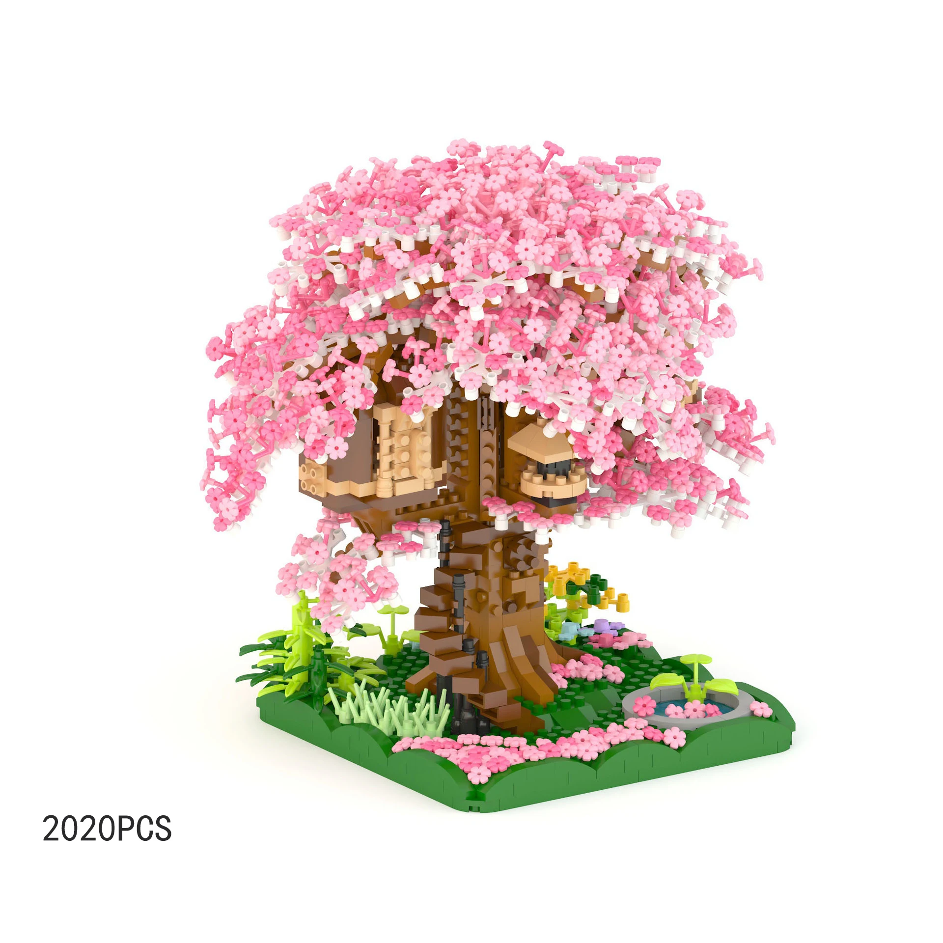 Creative Architecture Micro Diamond Block Cherry Blossom Tree House Building Brick Toys Figures Model Nanobricks With Light