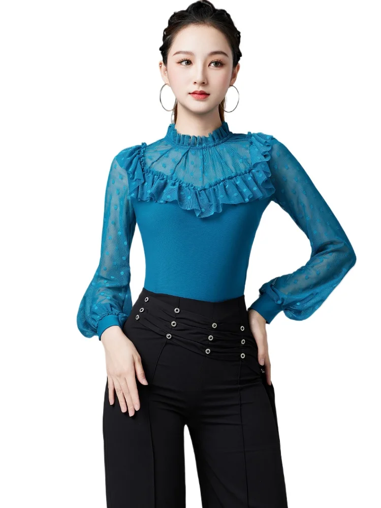 

2024 Latin Dance Top Leotard Practice Clothes New Female Adult Modern Intersocial Dance Waltz Costume 5206