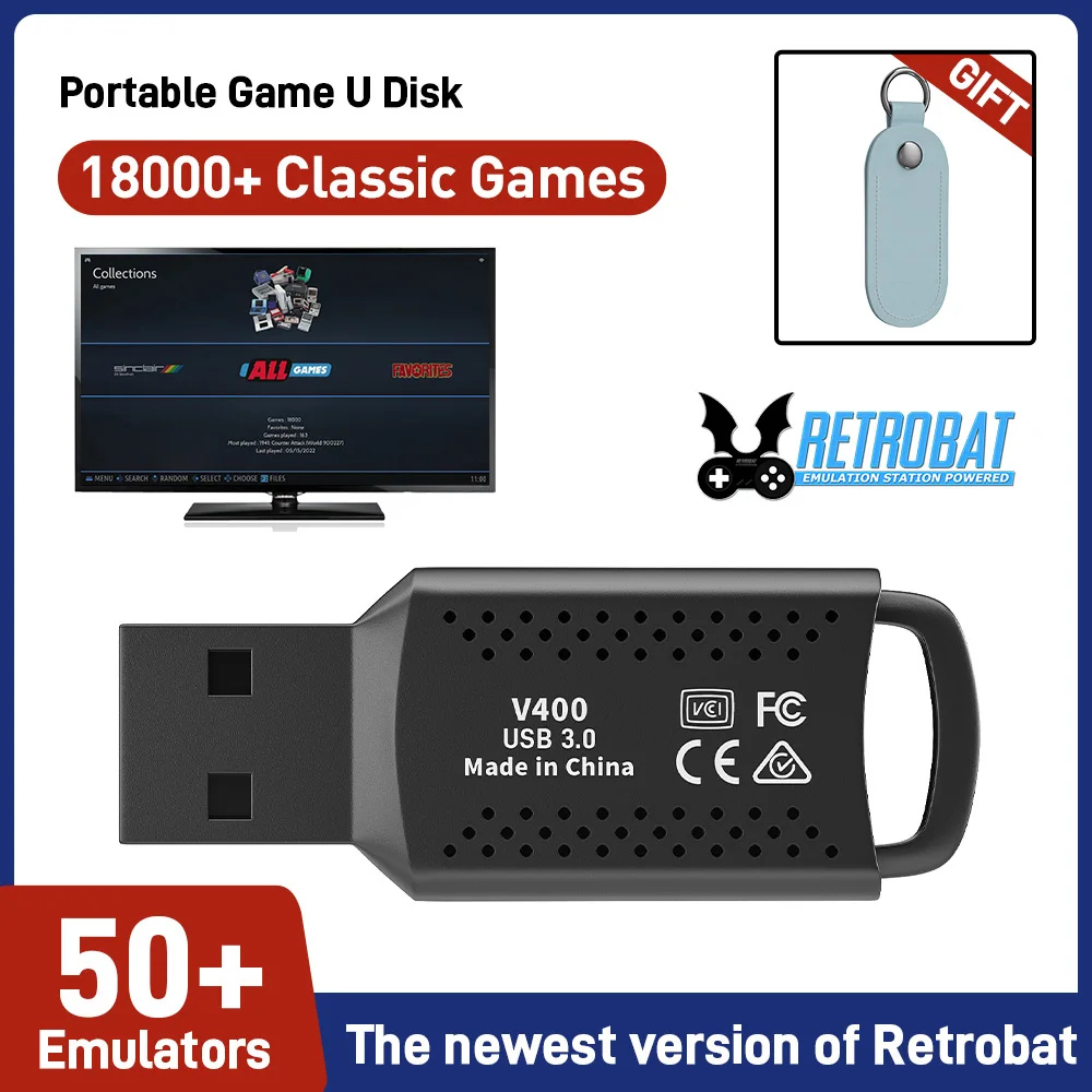 

Portable Game U Disk With 128GB USB 3.0 50+ Emulators＆18000 Retro Games For PSP/PS1/DC/N64/MAME Plug and Play For Windows 8-11