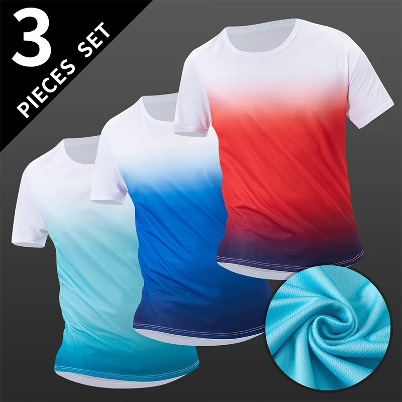 Ensemble 3 pièces pour hommes, manches courtes, dégradé de couleurs, sport, confortable et à la mode, grande taille, décontracté, col rond, haut pour la maison, printemps-été