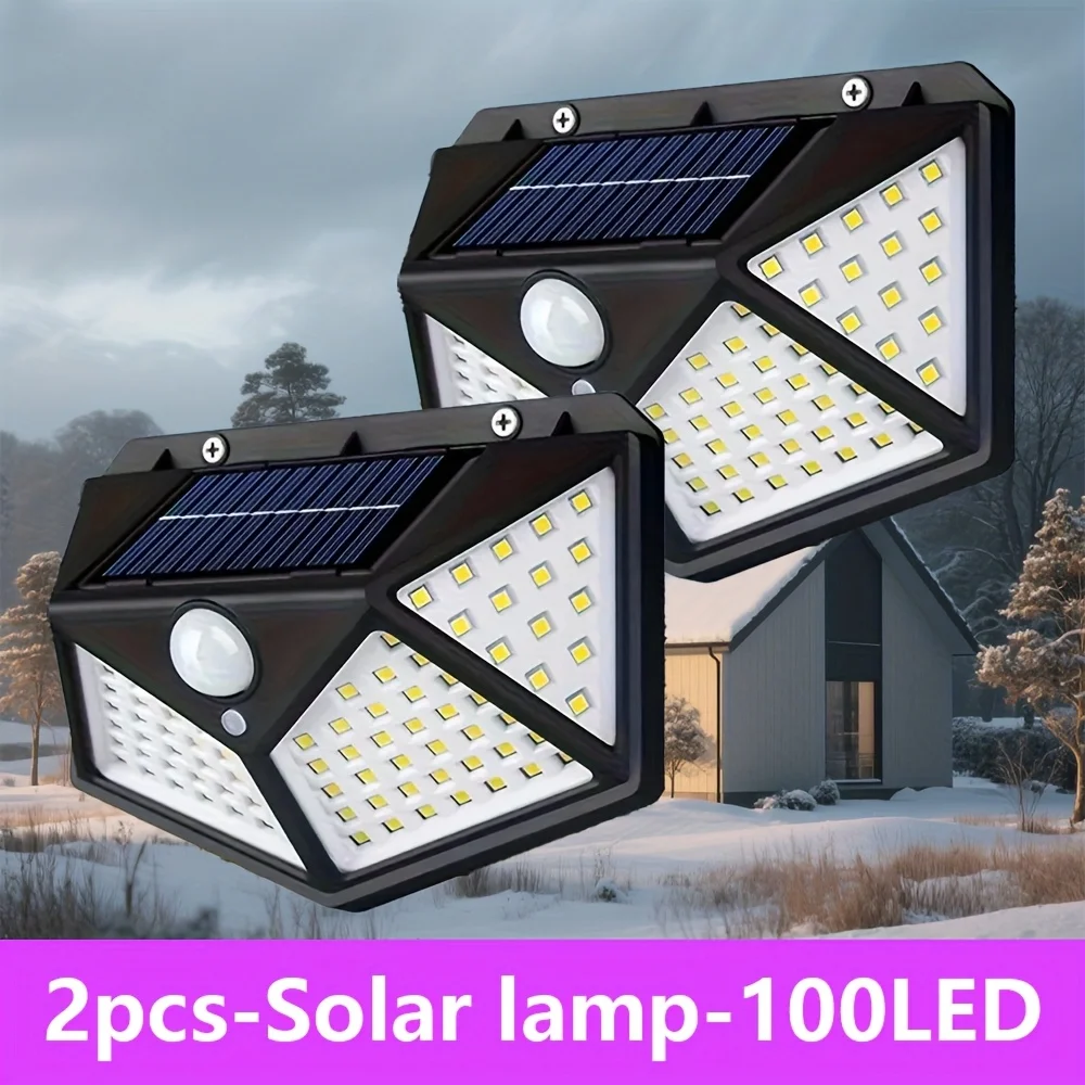 Outdoor 100 LED Solar Wall Light Sunlight Powered Spotlight With PIR Motion Sensor Waterproof Stairs Outdoor Wall Garden Lights