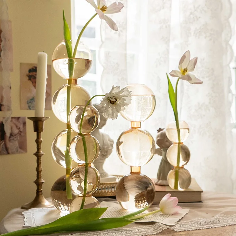 Ins Hydroponic Flower Vase Grower Niche Colored Glass Bubble Ball Vase Decoration Glass Vase Decor Living Room Table Decoration