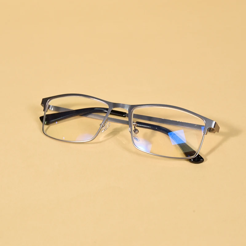 Anti Blue Light Reading Glasses Men Retro Metal Full Frame Square Presbyopic Glasses for Business+100+150+200+250+300+350+400