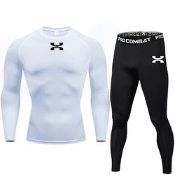 Ropa deportiva de compresión para hombre, conjuntos de Yoga ajustados para gimnasio, entrenamiento, trotar, MMA, Fitness, camisa deportiva + Pantalones, chándal, conjunto para correr, 2 uds.