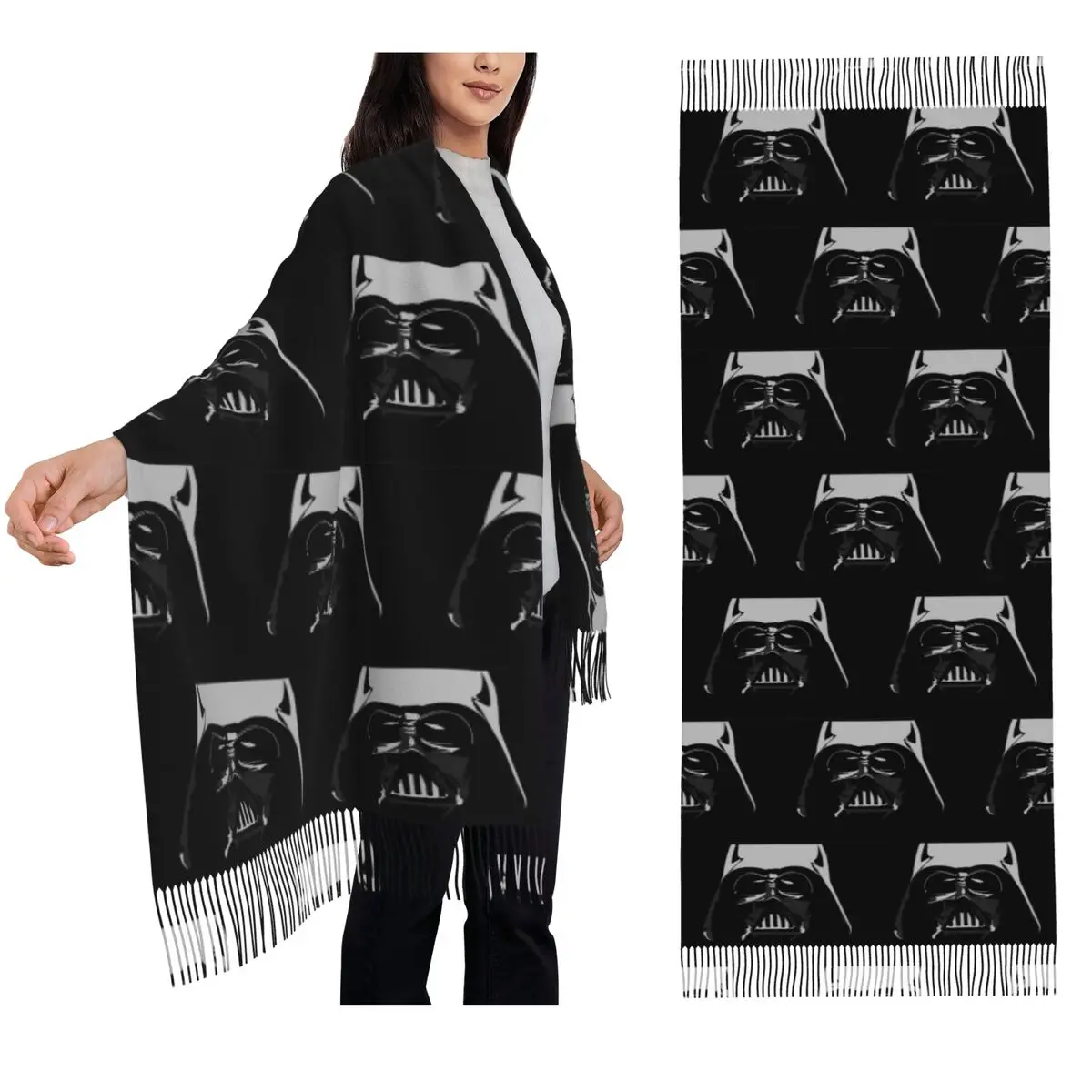 

The Darth Face Scarf Tassel Scarves Women Soft Warm Shawls and Wraps Long Fall Winter Shawl Wrap