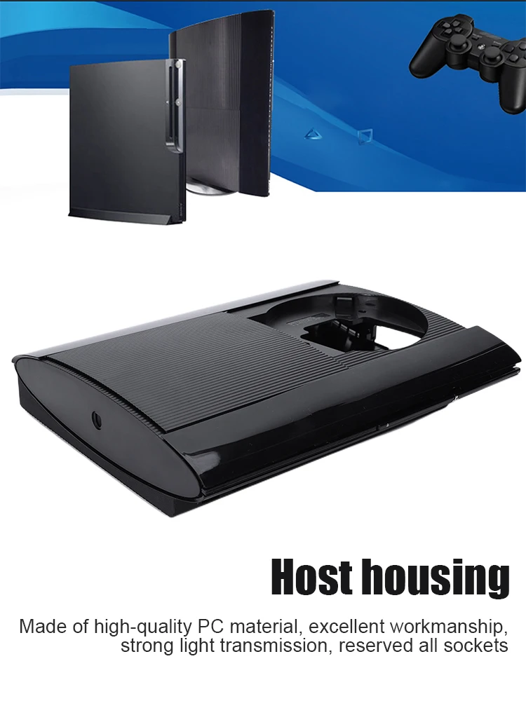 حافظة كاملة لوحدة التحكم في الألعاب مجموعة كاملة من ملحقات الألعاب باللون الأسود مع غطاء بديل لـ PS3 Super Slim 4K 4000