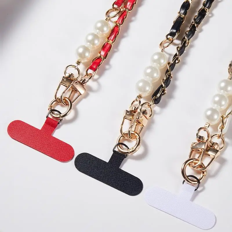 Luxuriöse Universelle Handy-Lederkette mit Perlen-Accessoires, Handy-Umhängeband, Diagonale Taschen-Dekoration – Detail 13