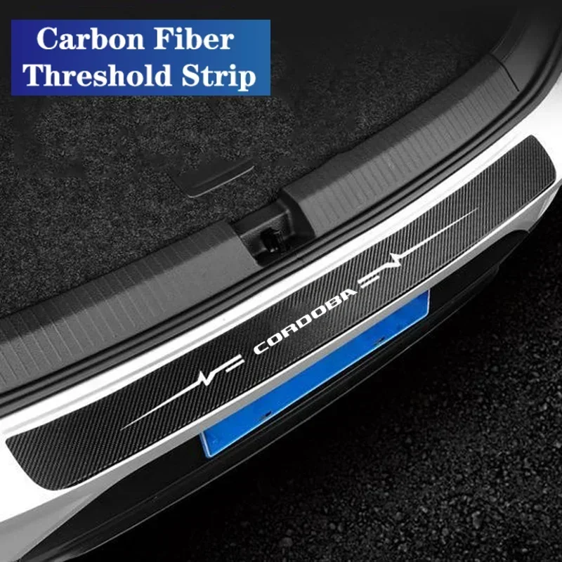 Carbon Fiber Car Door Sill Threshold Anti Scratch Protective Stickers Decals For Seat Cordoba Logo Rear Trunk Protection Strips