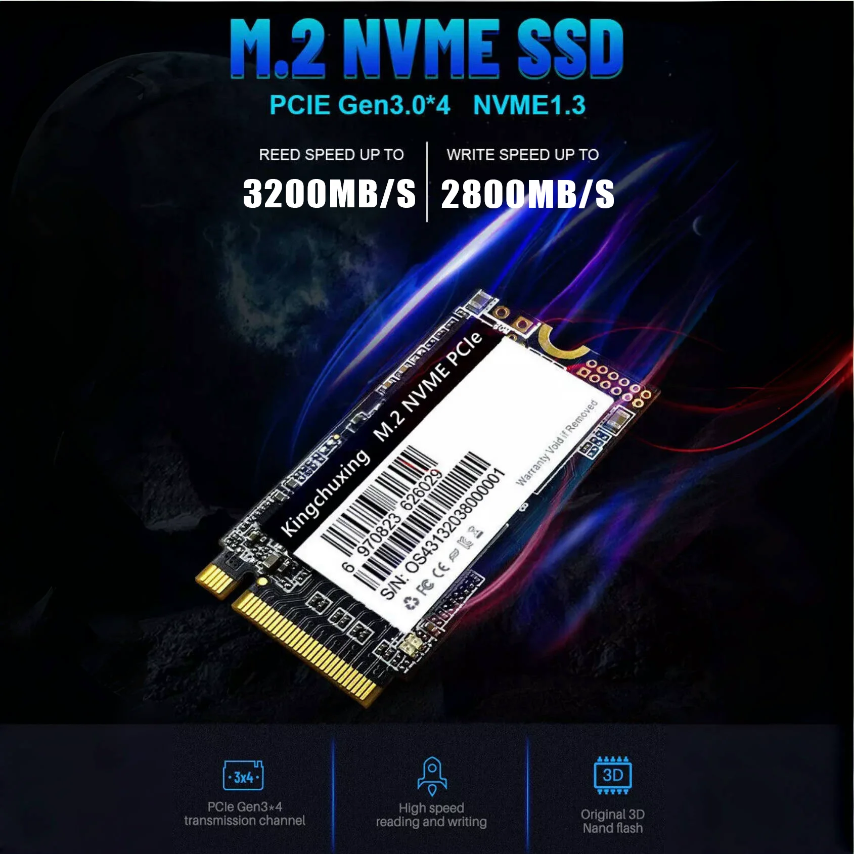 Kingchuxing M.2 2242 NVMe PCIe3.0 SSD 2TB 1TB 512GB PCIe3.0 Gen 3x4 Solid State Drives for Laptop Desktop
