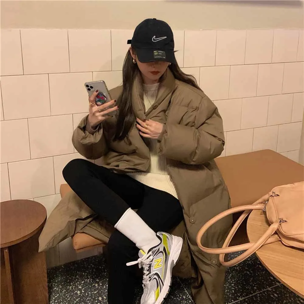 Winter Parkas Coat Jacket Womens Coat Cotton-Padded Jacket Women Parka Long Sleeve Solid Color Warm Loose Long Puffer Jackets