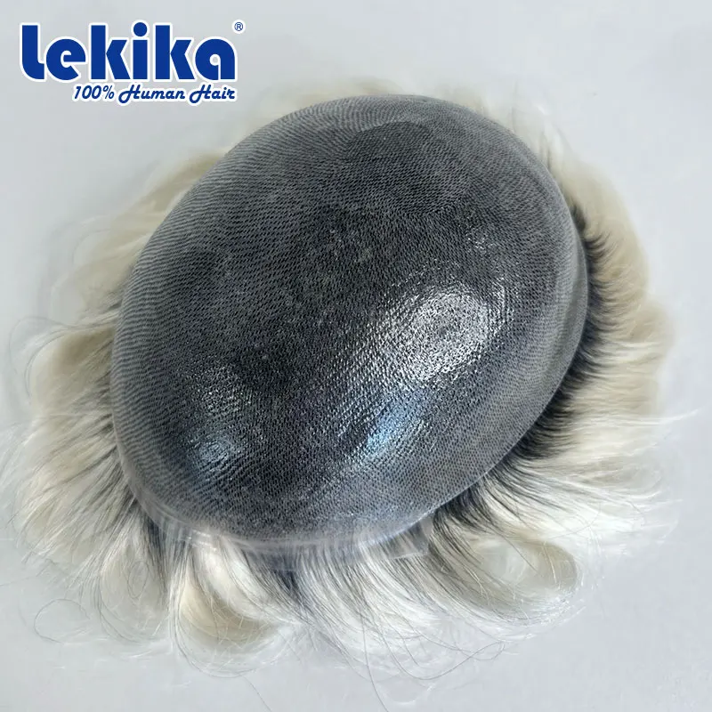 T Color Microskin PU With Double knotted Toupee Men 0.06-0.08 Natural Hairline Men Capillary Prosthesis Men Wig 100% Human Hair