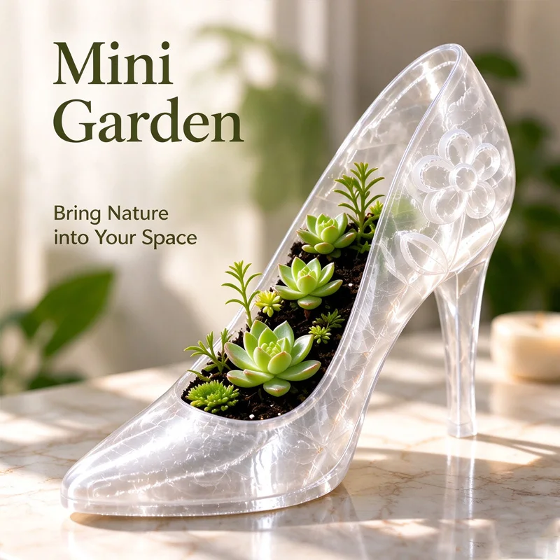 High Heel Shoe Succulent Planter, Creative Mini Flower Pot, Elegant Fairy Garden Plant Holder, Decorative Indoor Planter for Hom