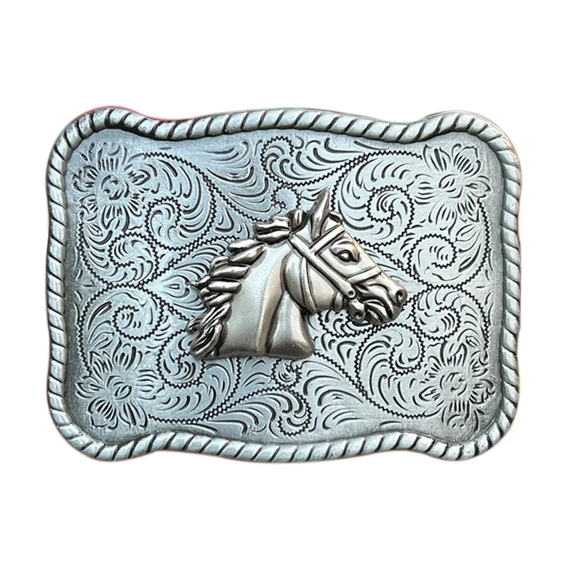 Western Denim Zinc Alloy Horse Head Belt Buckle - Fashionable Buckle for Men And Women