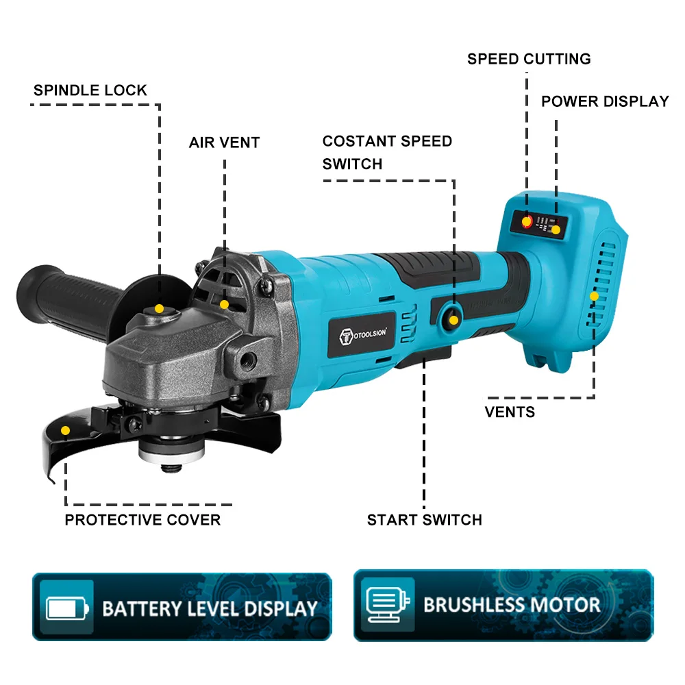 OToolsion125mmブラシレスアングルグラインダーは、18vバッテリーなしのコードレスカッターグラインダーに適しています金属切断および研磨用