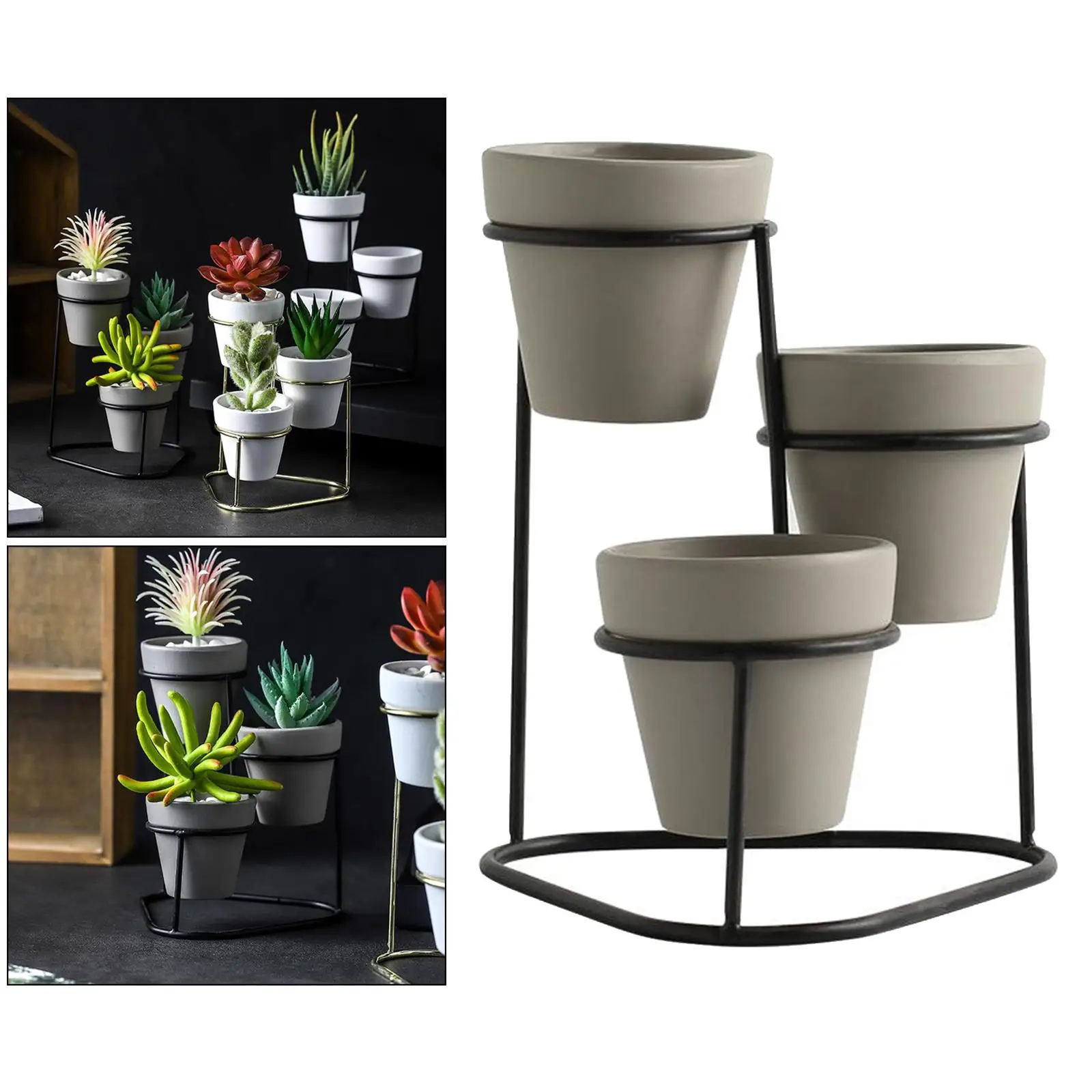 3 In1 Ceramic Succulent Plant Pot Flower Planter W. Stand Set