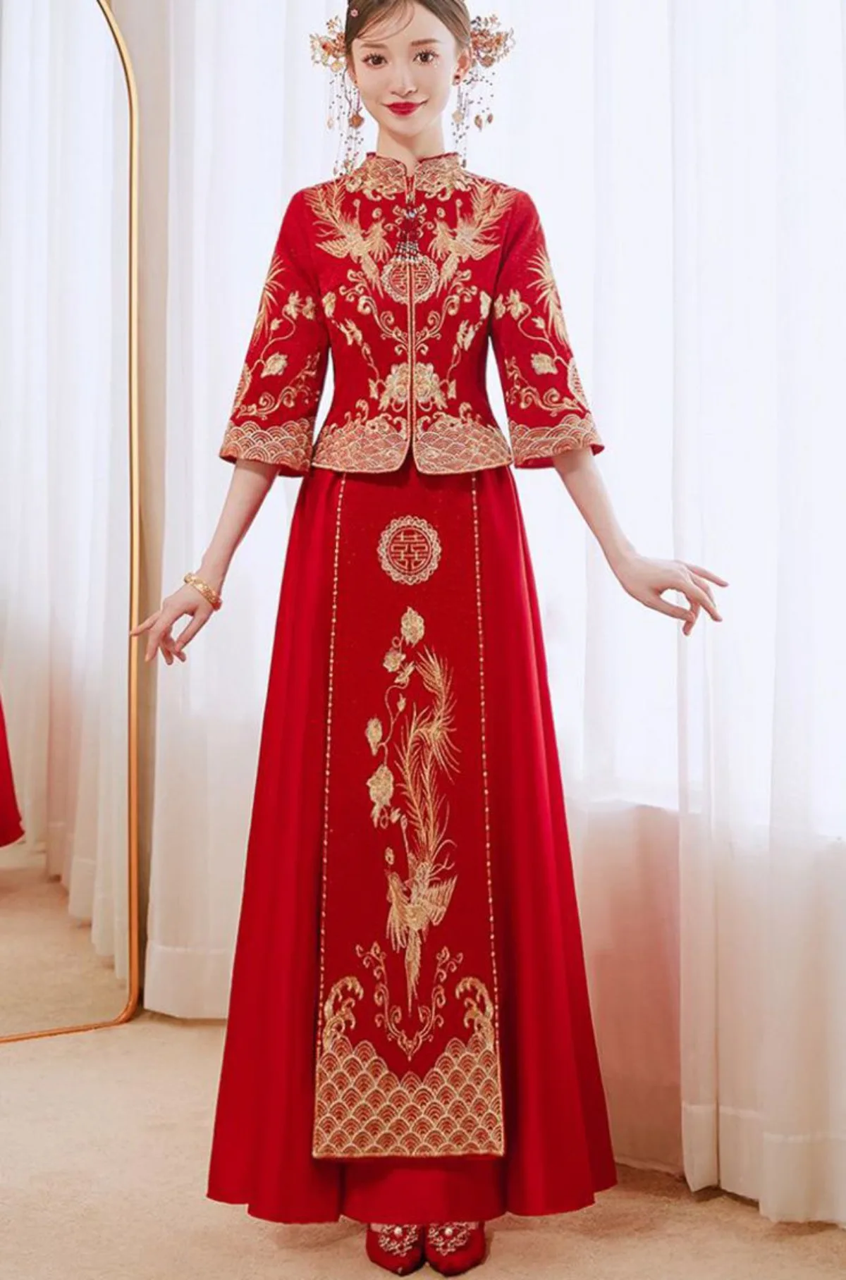 High-end Summer Xiuhe Wedding Dress, 2026 New Modern Chinese Bridal Gown, Petite Size Bride Exit Ceremony Outfit