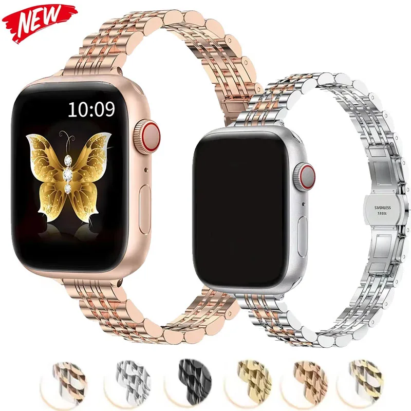 Metall-Edelstahlarmband für Apple Watch Band 41 42 46 49 mm Armband für iWatch Ultra 2 Serie 10 9 8 7 6 5 43 für Damen 45 mm