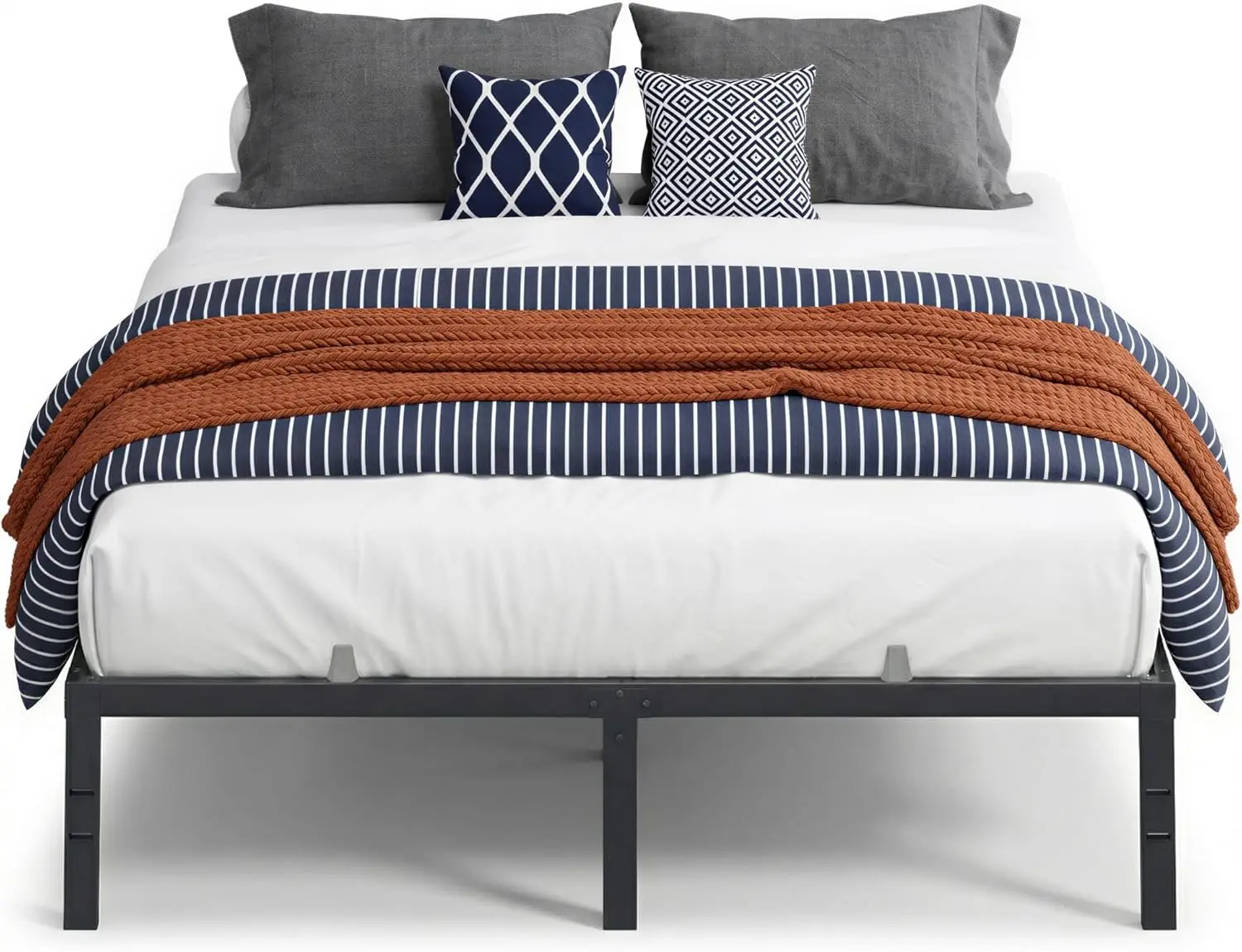 Metal Bed Frame 14 Inches Tall, 1100 lb Weight Capacity Heavy-Duty Platform Bed, No Box Spring Needed, Under-Bed Storage, Mattress Retainers, Easy Setup