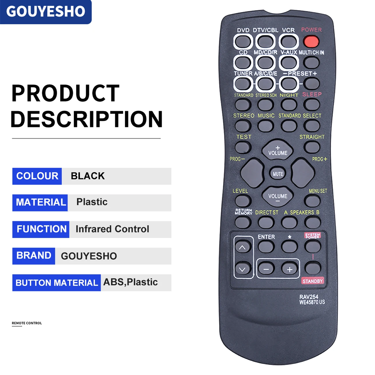 RAV22 WG70720 RAV254 WE45870 US Remote Control for Yamaha Receiver RX-V359 RX-V390 RX-V373 RX-459 RX-V496 RX-V350 RX-V357 V690