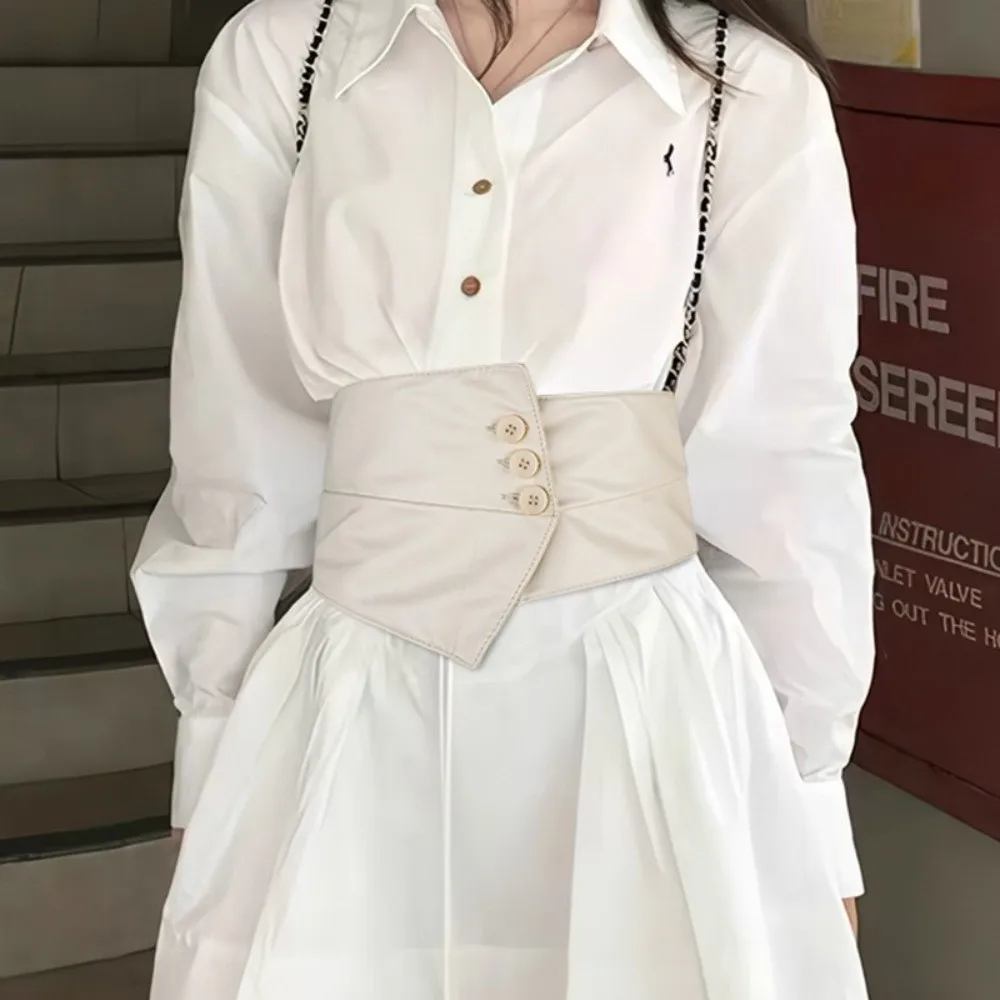 

Тканевый корсет на талии из искусственной кожи, корсет с пряными пуговицами для девочек, широкий пояс, эластичный однотонный ковбойский пояс в стиле вестерн, наряды