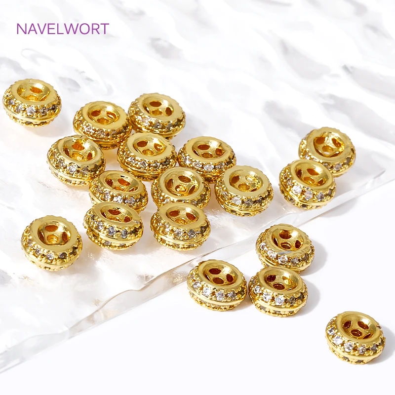 18K Gold Plated Inlaid Zircon Separation Beads Loose Beads Brass Round Spacer Beads For DIY Jewelry Making Accessories Findings