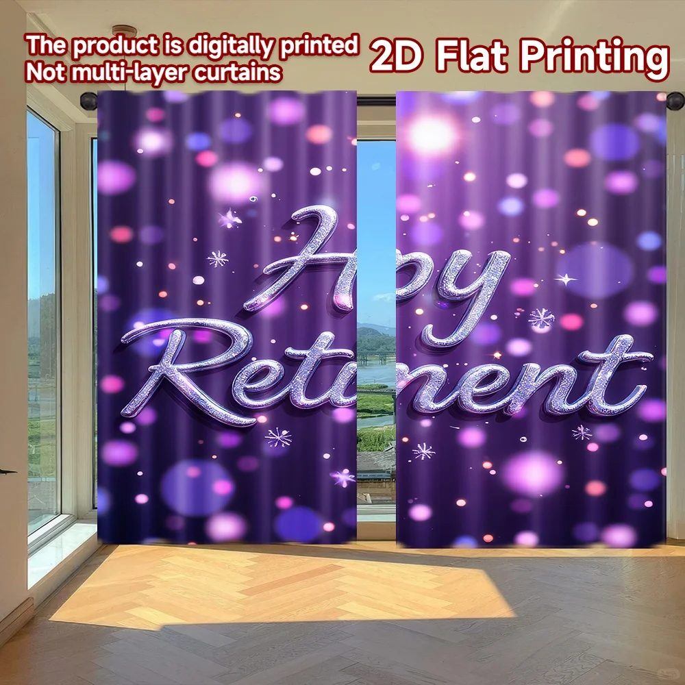 2D flat printing 2pcs Curtains Retirement Celebration Sparkles(2) Digital Printed Polyester Drapes Seasonal Party & Holiday