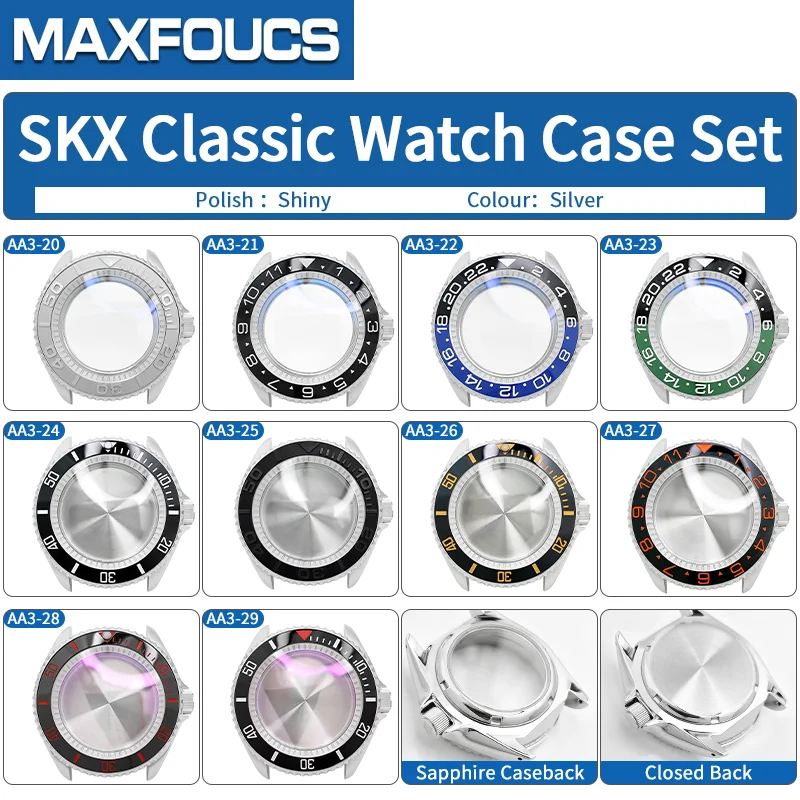 Silberne SKX Klassische Uhrengehäuse mit Glänzender Stahlausführung MOD NH35 NH36 4R36 Mit 3-Uhr-Krone Saphirglas Maßgefertigtes Zubehör – Detail 2