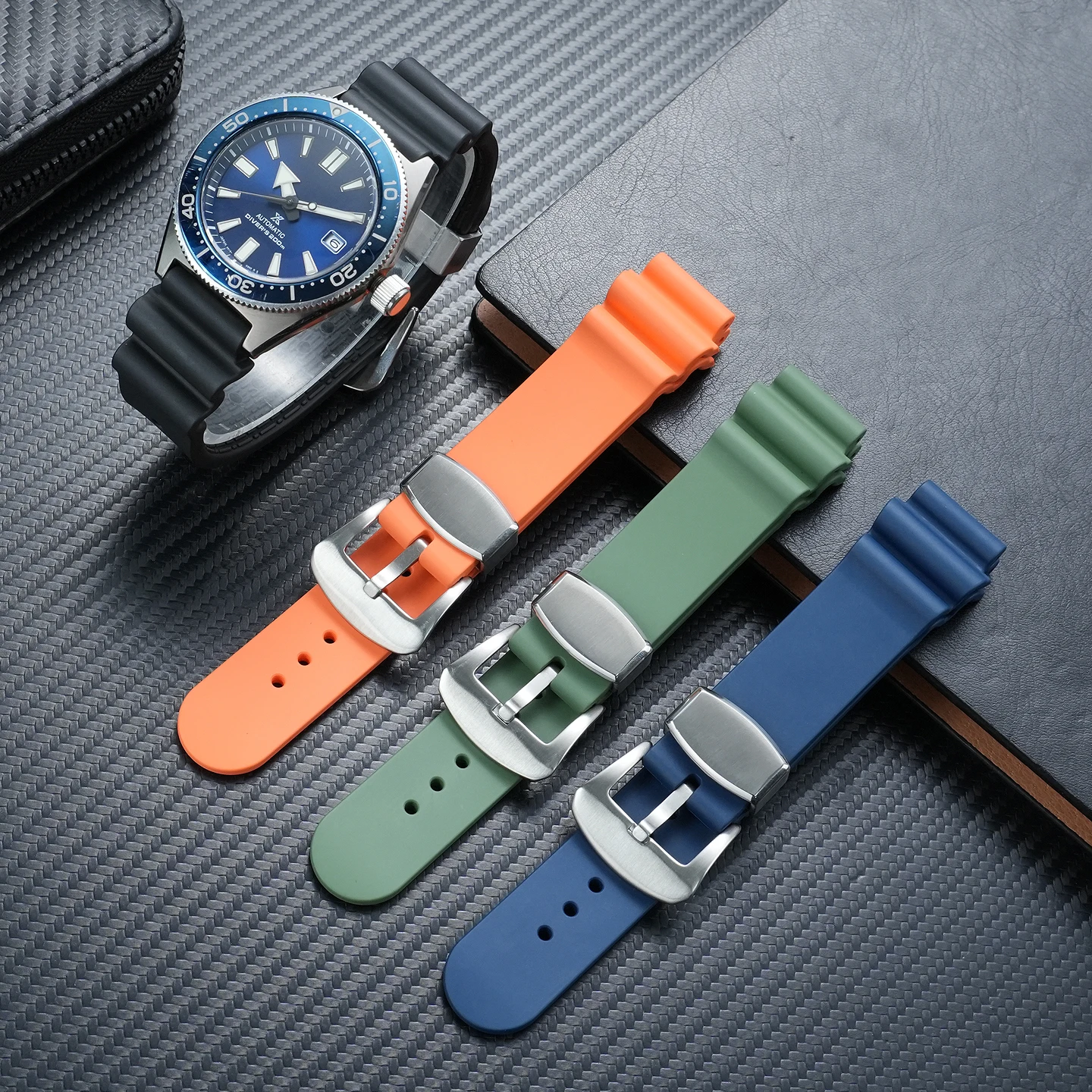 22MM Fluorocarbon Rubber Dive Watch Strap for SEIKO Tuna Can, Compatible with SPB053J1, SPB453J1, and FMK Notched Small MM Strap