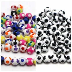 200 Black & White Color Acrylic Soccer Ball Football Round Beads 8mm