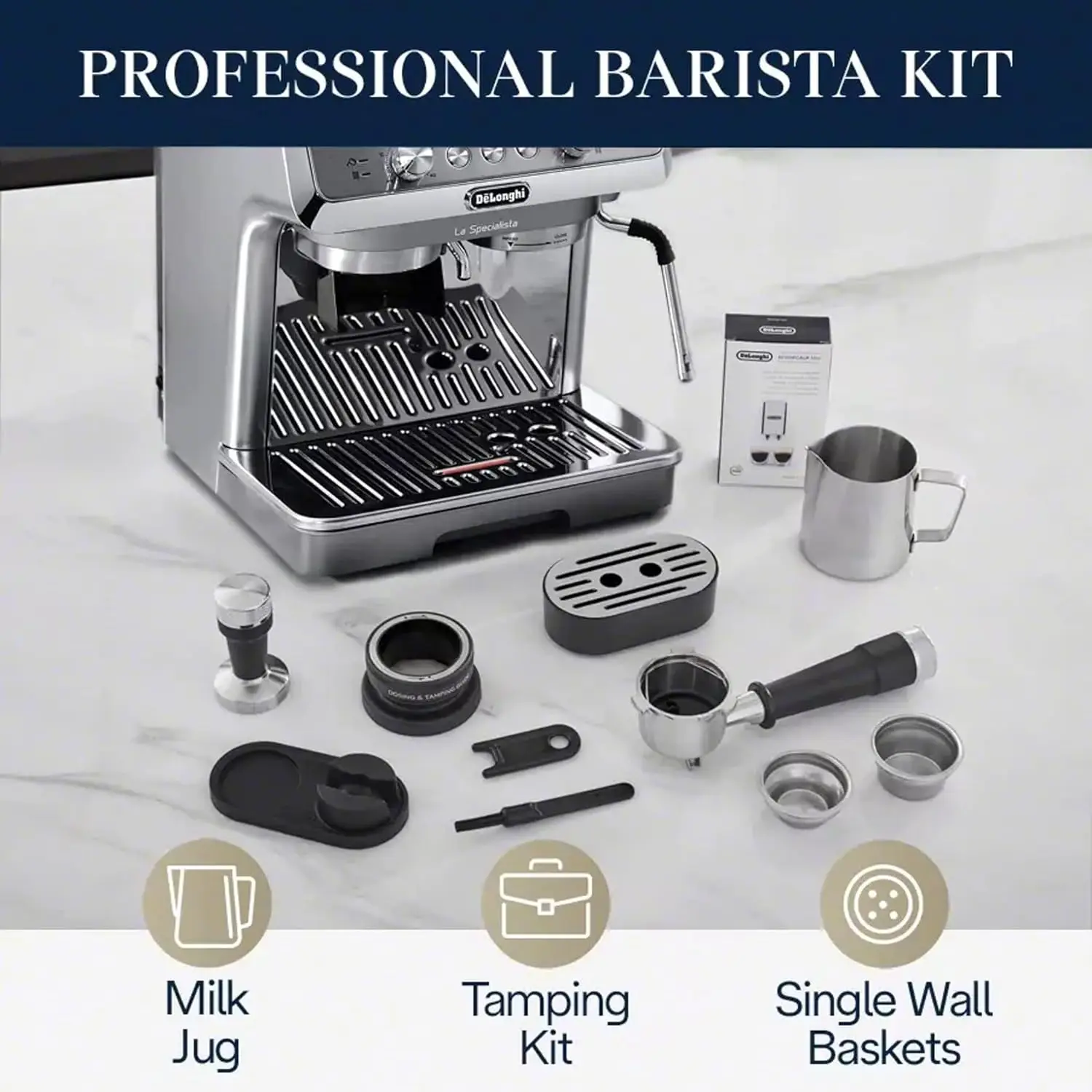 Specialista Espresso Machine with Grinder, Steamer, Milk Frother, 1450W, Metal, Barista Kit