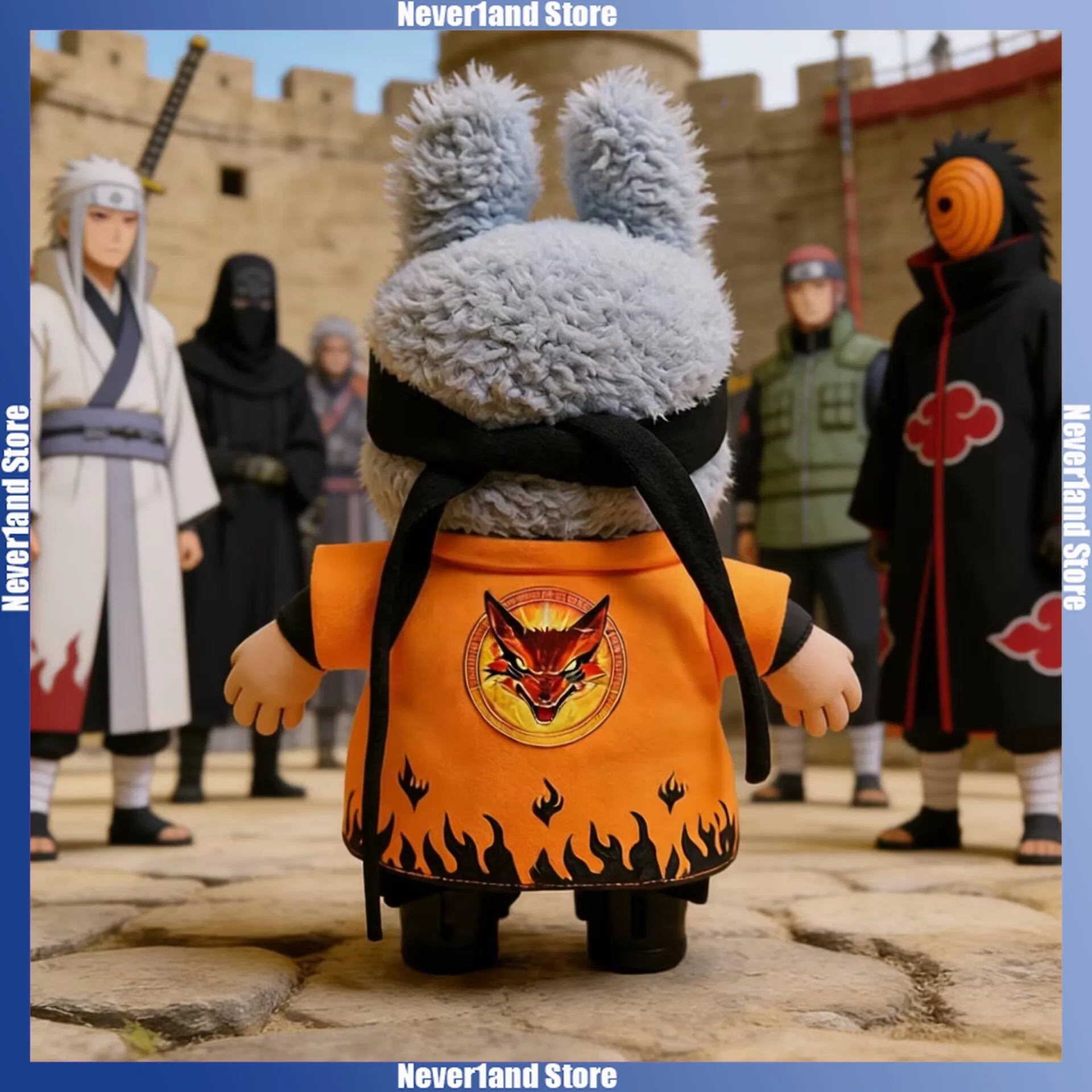 Labubu Doll Clothes Cartoon Naruto Akatsuki Ninja Headguard Cape Set Mini Plush Doll Clothing Fashion Doll Accessories Gift