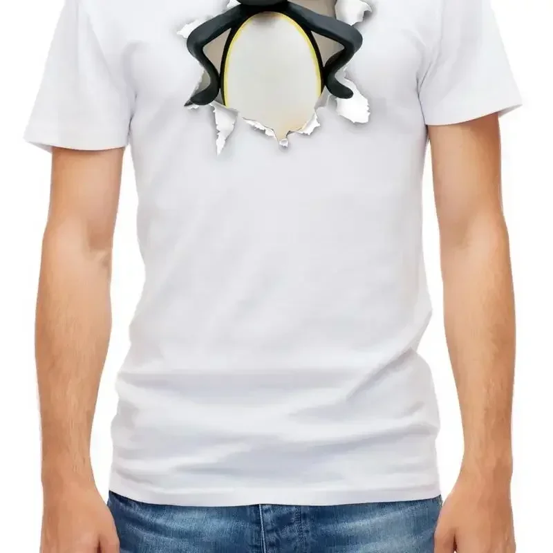 Torn effect Pingu Noot Funny  White Men's T Shirt K1042