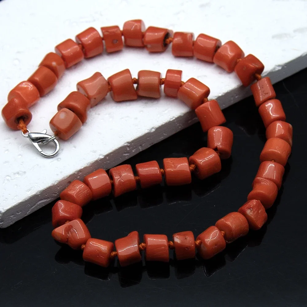 المرجان الطبيعي قلادة 8x11 مللي متر أنبوب غير منتظم على شكل أسطواني المرجان الخرز برتقالي اللون هدية للذكرى السنوية