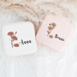 Boîte à Bijoux Personnalisée avec Fleurs, Étui de Voyage, Cadeau d'Anniversaire pour Elle