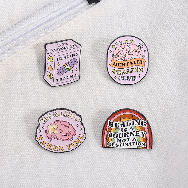 

Mentally Healing Club Enamel Pins Healing Is A Journey Not A Destination Takes Time Brooch Lapel Badges Jewelry Gift Accessories
