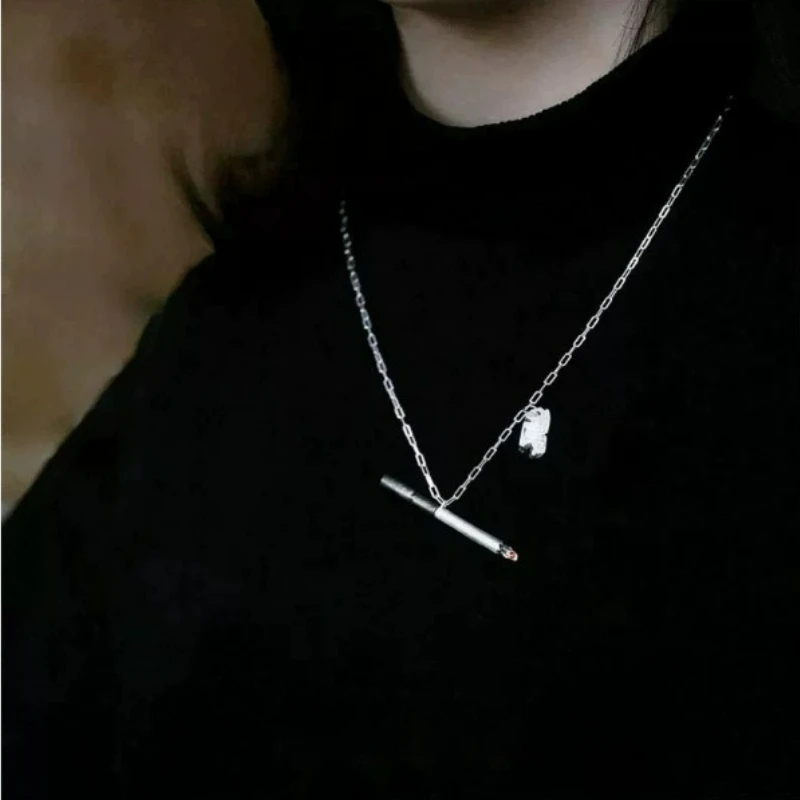 Minimalist Cigarette Charm Necklace, Abstract Smoking Symbol Pendant, Artistic Metal Sculpture Jewelry Wholesale