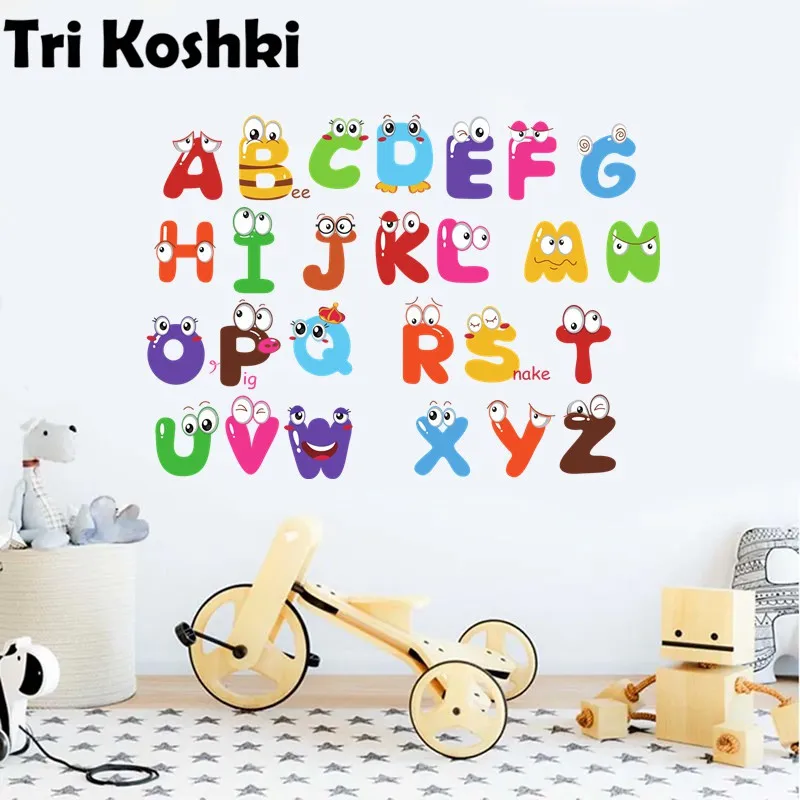 Tri koshki RC048 Cartoon 26 English Letters Wall Sticker Waterproof PVC Decoration Door Living Room Kids Room Toile