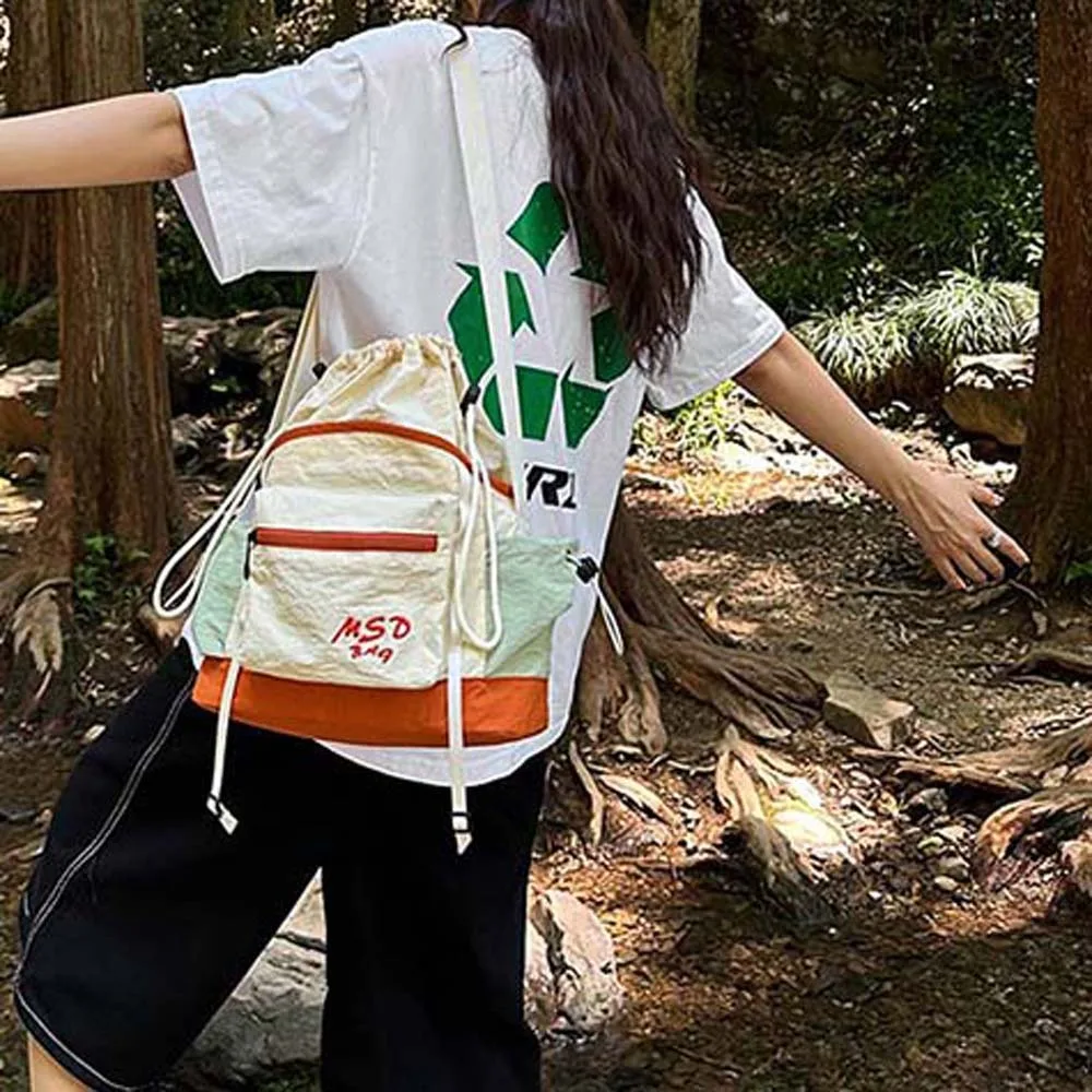 Portable Mountaineering Crossbody Bag Quick Drying Embroidery Outdoor Nylon Shoulder Pouch Adjustable Straps Large Capacity