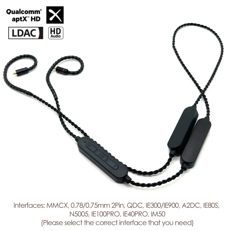 APTX HD QCC5125 LDAC Wireless Adapter Bluetooth 5.1 Earphone Upgrde Cable 400mAh Dual Battery 24Bit/96kHz LDAC 45H Long Playback