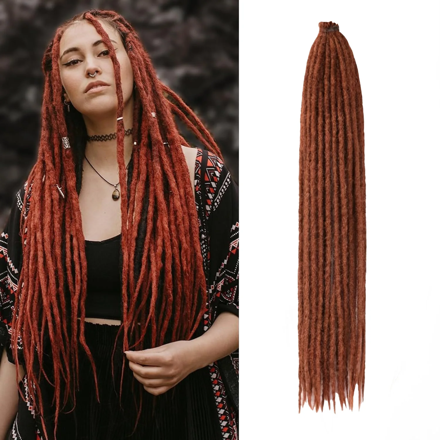 Extensiones de rastas de doble punta de 24 pulgadas, extensiones de rastas sintéticas rectas, extensiones de rastas de hebras