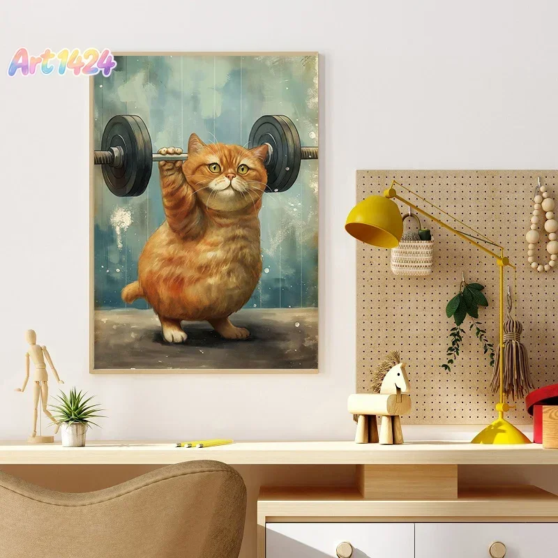 Beer & Chess Cat – Funny Orange Cat Drinking Reading Playing Cards Frameless Canvas for Kitchen Room Home Decor Gift 2026