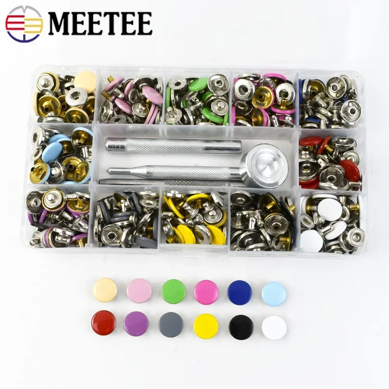 120sets 12.5mm Color Snap Buttons 633# Metal Snaps Press Studs Fasteners with Installation Tool for Clothes Leather Bags Sewing