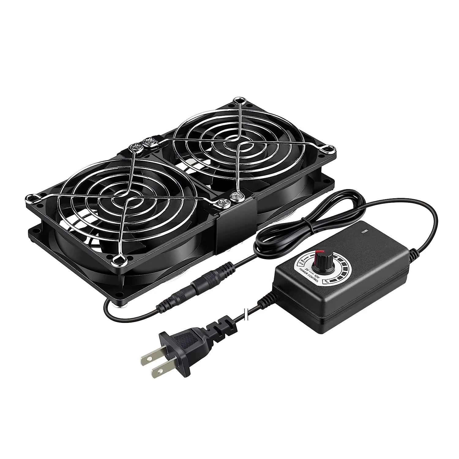 Gdstime 80x80x25mm DC 12V Violent Server Cooling 80mm Dual Ball Fan With 220V Adapter for Machine Chassis Workstation Cooling