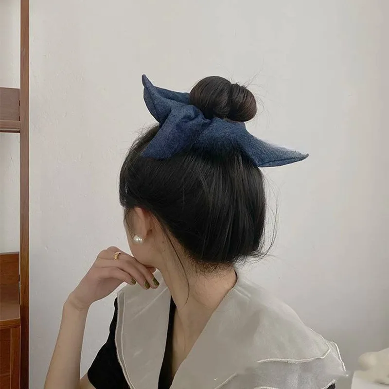 Scrunchie grande para cabelos, elásticos Rubberbands para meninas, penteado Bun, Denim Headwear, acessórios de cabelo