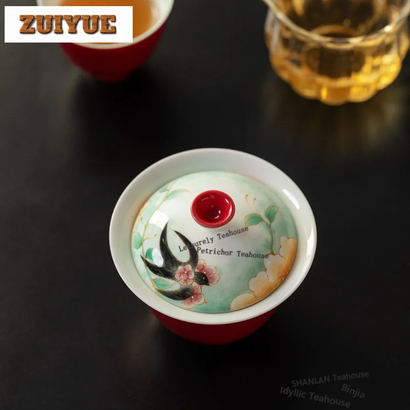 

150 мл ручная роспись цветов и ласточки Гавань ретро чайная варенья чайная миска с крышкой комплект чайник крышка миска посуда для напитков украшения