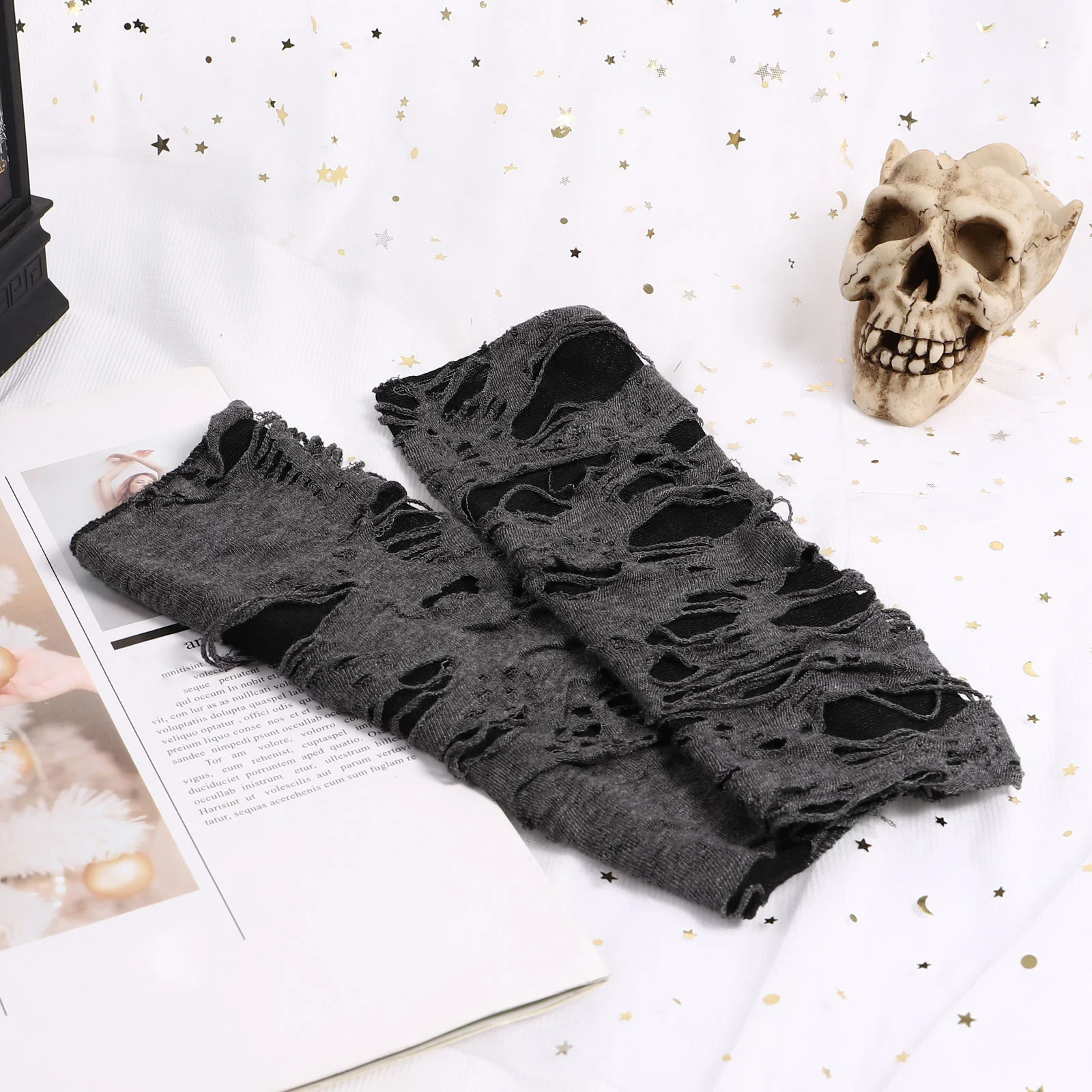 

Halloween Gloves Fingerless Punk Cosplay Costume Accessories Unisex Comfortable Polyester Ragged Design Party Gloves