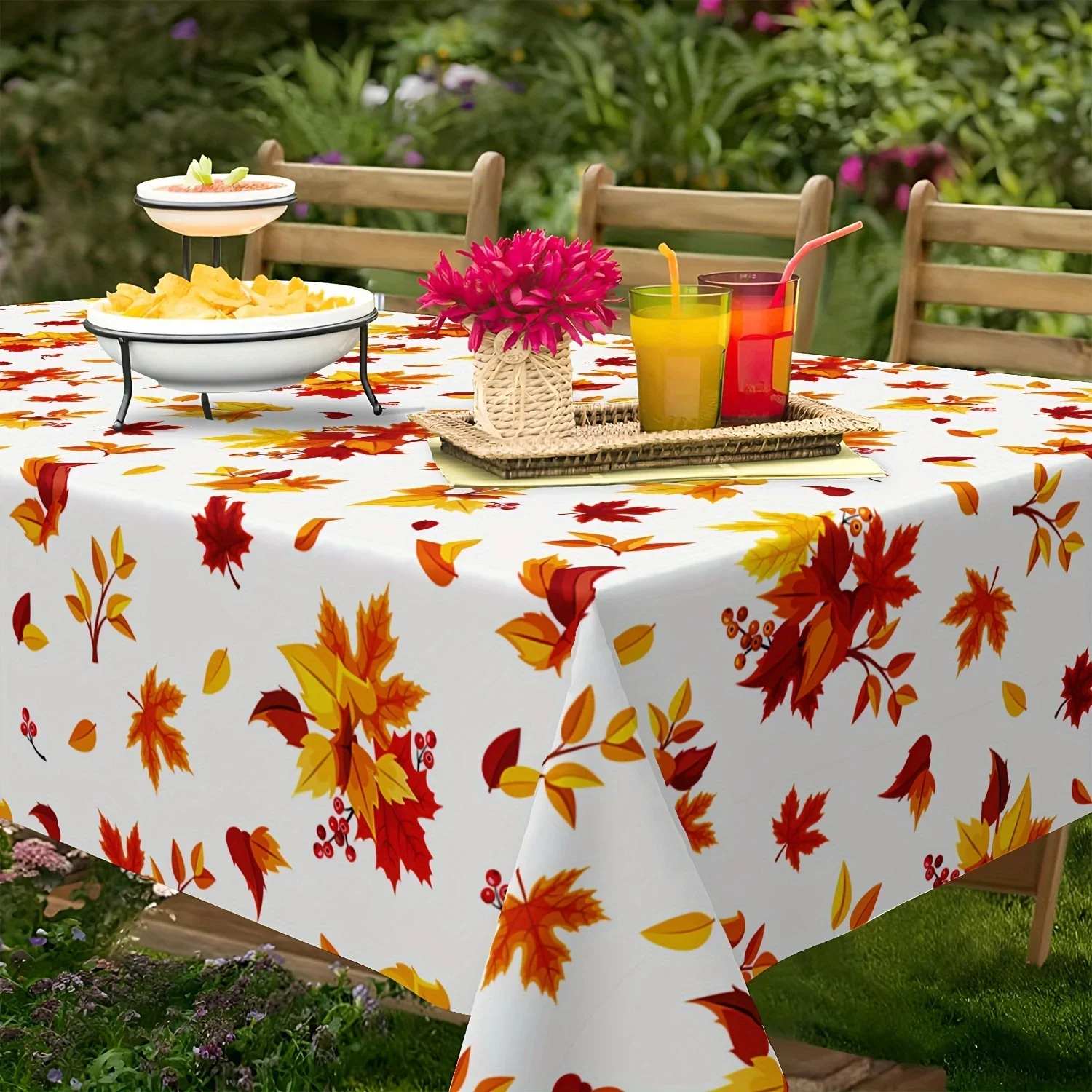 1pc Autumn Leaves Tablecloth White Red Orange Yellow Floral Print Table Cover For Dining Room Kitchen Party Decor Dustproof Rec
